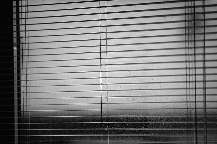 venetian blinds, rainy weather, dark time, drops, window, graphics