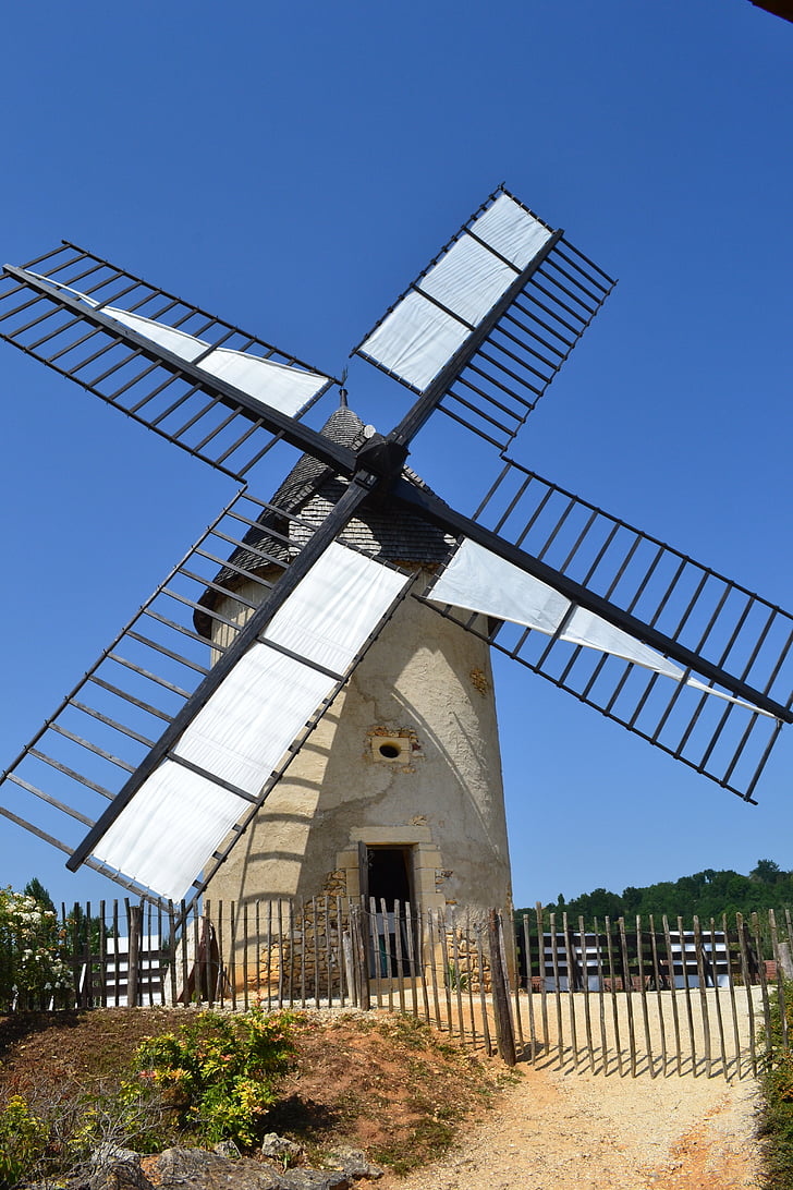Windmill, Mill, Bournat, Bugue, gamla, Dordogne, Frankrike