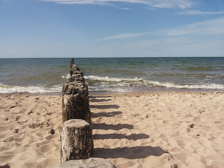 Playa, arena, agua, mar, el mar Báltico, la costa del mar Báltico, cielo