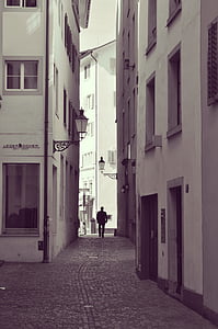 mees, Alley, üksi, Street, kõndimine, majad, City