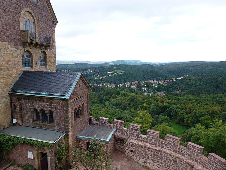 Outlook, landskapet, Thüringen Tyskland, Wartburg castle, Thüringer skog, arkitektur, kirke