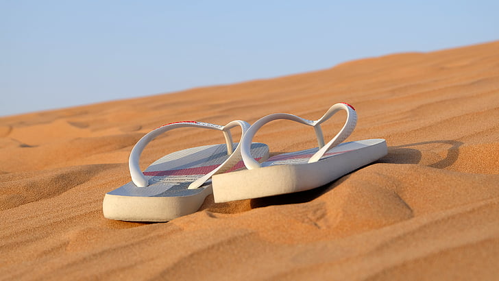 gros plan, désert, dune, Flip-Flops, chaussures, voyage, paire