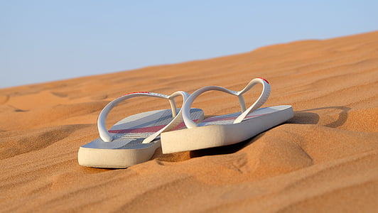 close-up, desert de, Dune, flip-flops, calçat, viatge, parell