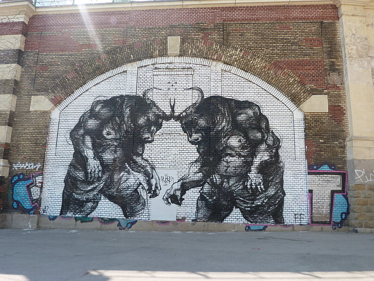 graffiti, street art, bull, modern art, architecture