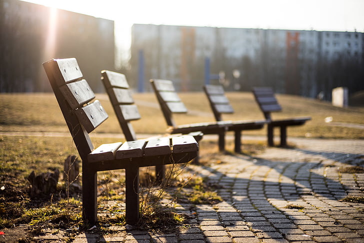 bench, chairs, outdoors, park, chair, sunlight, absence