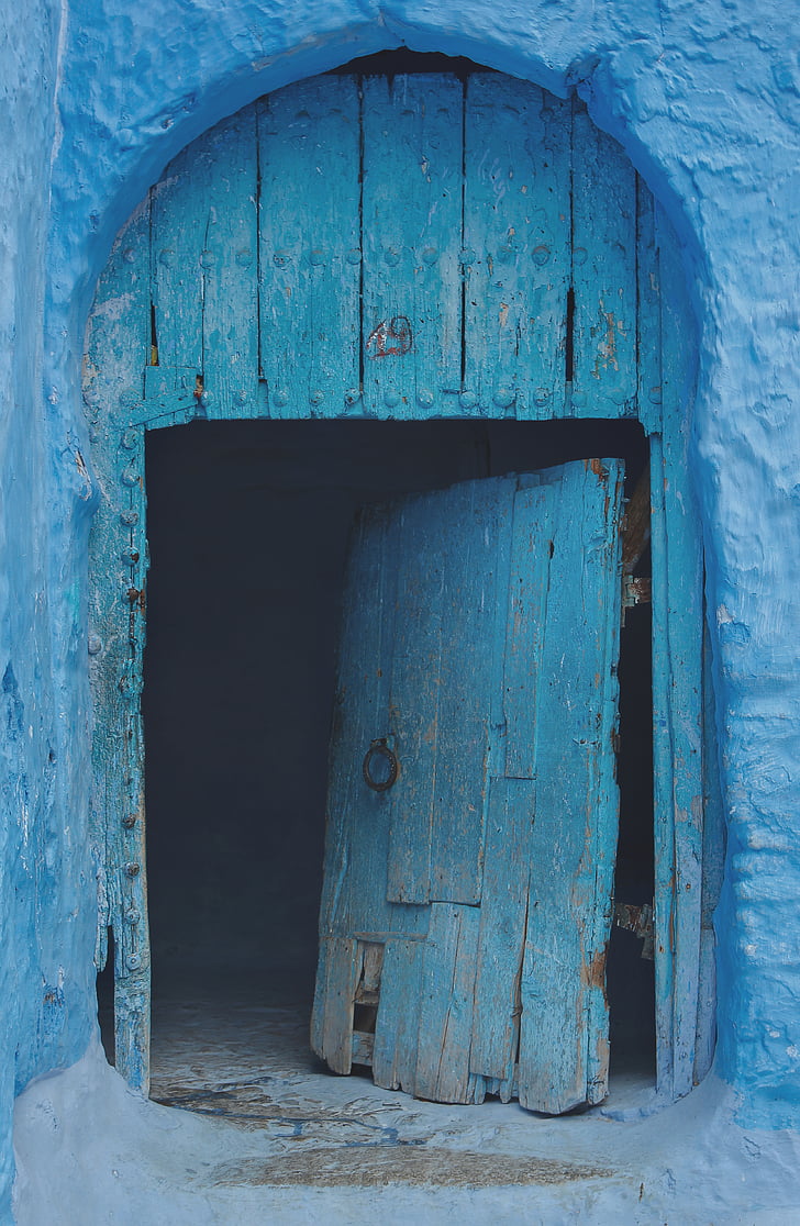 Blau, geöffnet, Tür, Textur, Farbe, aufgegeben, verwittert