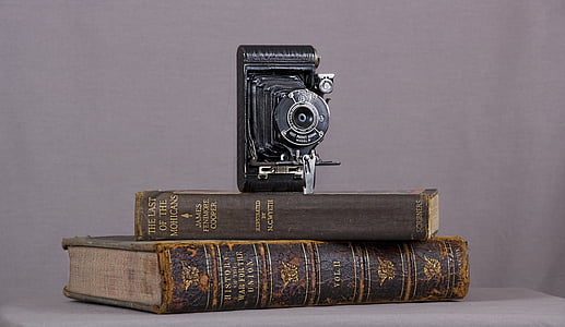 kamera, buku, Vintage, buku, kuno, tumpukan, antik