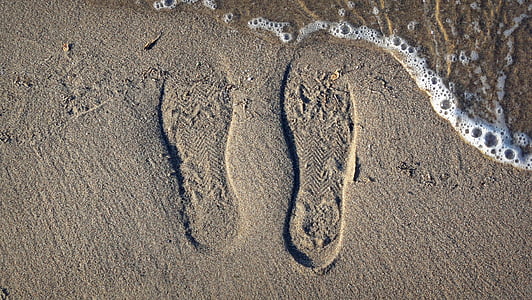 pijesak, plaža, ispis cipele, vode, jezero, valovi, jedini