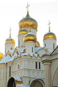 Moszkva, Kreml, székesegyház, ortodox, izzók, kupola, vallás