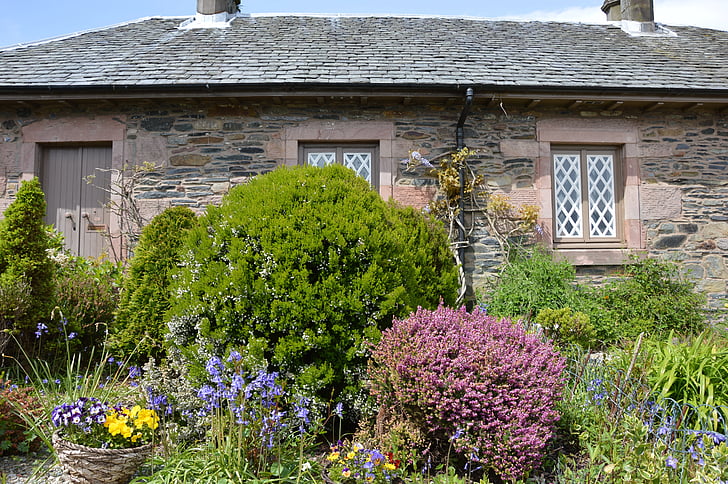 Casa, pedra natural, Historicamente, Escócia, jardim casa
