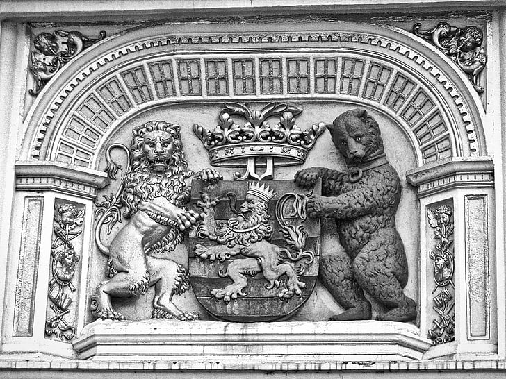symbolet, skulptur, løve, Bjørn, stein, dekorasjon