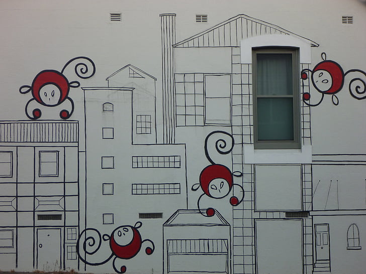 grafite, arte de rua, macacos, Funky, cidade