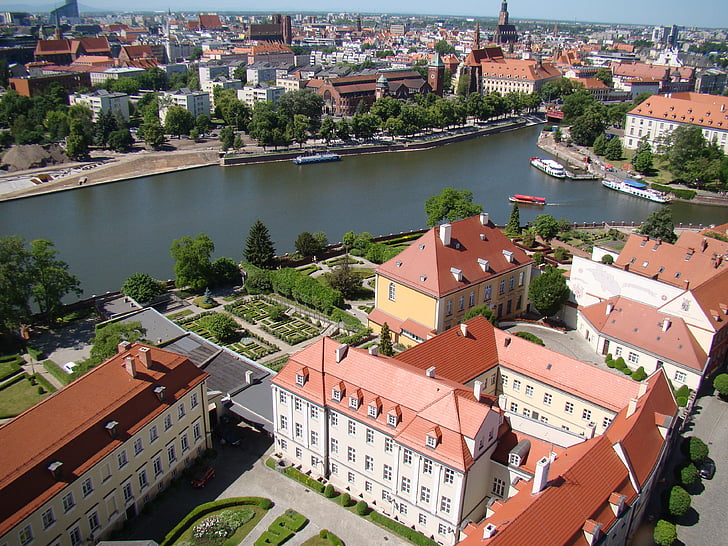 град, река, архитектура, Полша, панорама, пейзаж, Туризъм
