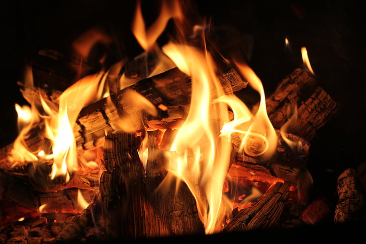foc, foguera, cremar, flama, il·luminació, fum, fusta