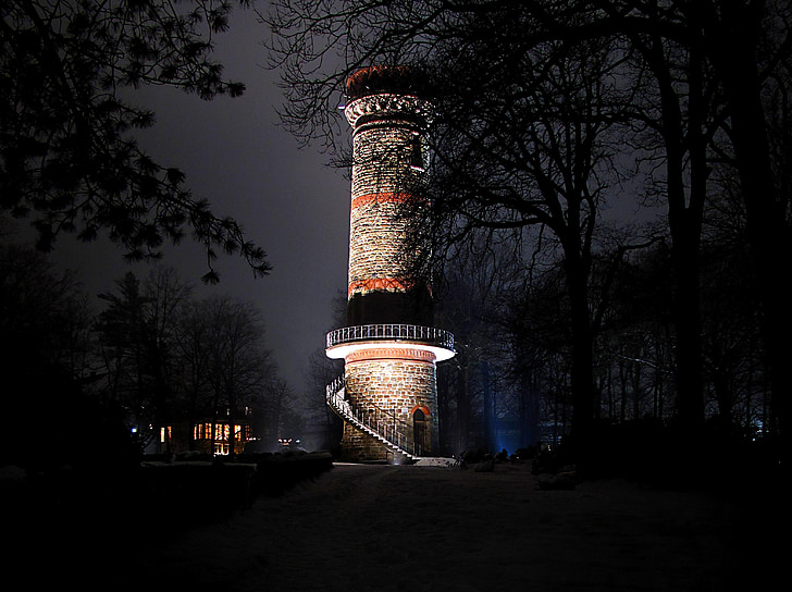 wuppertal, germany, lighthouse, tower, structure, architecture, night