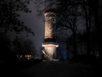 Wuppertal, Vācija, bāka, tornis, struktūra, arhitektūra, naktī
