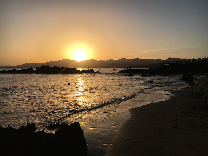 matahari terbenam, Lanzarote, Pantai