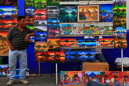 Guatemala, Amérique Latine, marché, peinture, vente aux enchères, art, rue