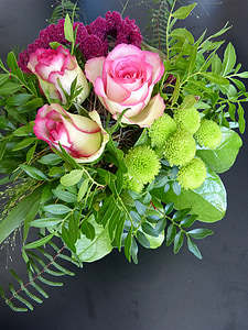 flowers, strauss, roses, pink, green, beautiful, cut flowers
