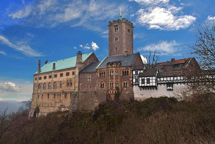 slott, Wartburg slott, Thüringen Tyskland, världsarv, Eisenach, slottet wartburg, Thuringian skogen