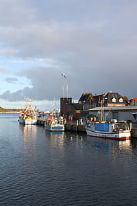 Marina, barcos, Eckernförde, otoño, Mar Báltico, abendstimmung, Anchorage