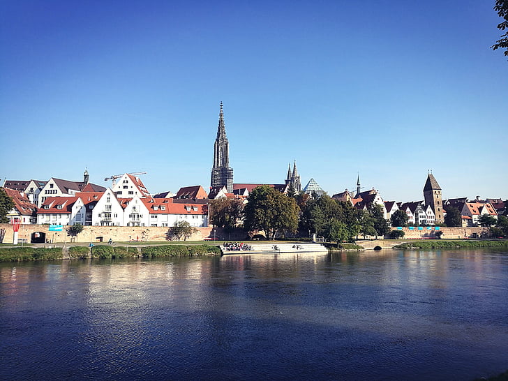 Ulm, Münster, hel, zonnige, dag, herfst, Donau