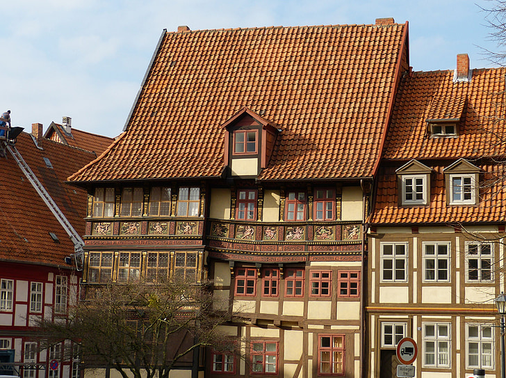 Hildesheim, Vokietija, Žemutinė Saksonija, istoriškai, Senamiestis, fasadas, santvaros, fachwerkhaus