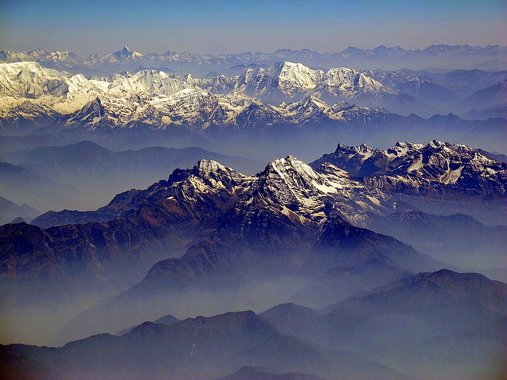 himalayas, mountains, landscape, vista, sky, clouds, landmark