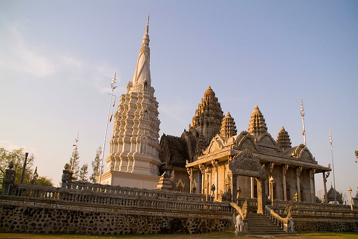 Camboja, Templo de, edifícios, céu, nuvens, urbana, arquitetura