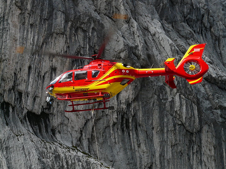 redningshelikopter, farger, rød, gul, glorete, fargerike, slående