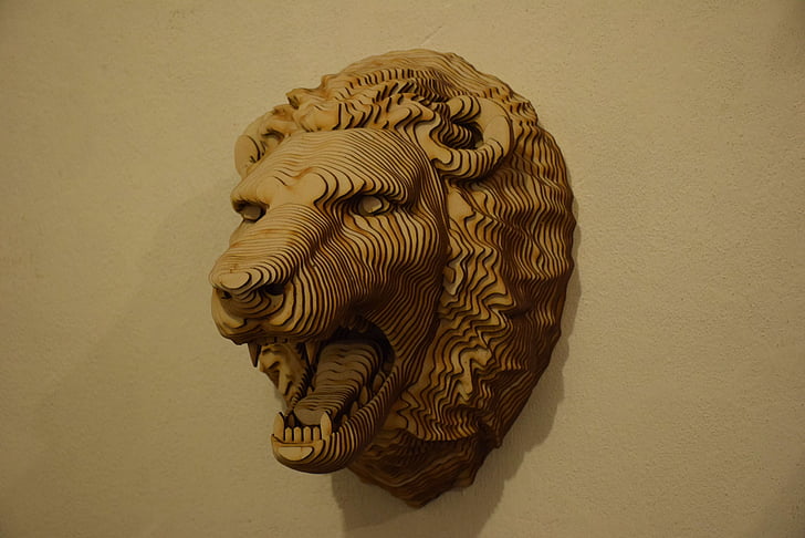 cabeza, Leo, árbol, animales, pared, naturaleza viva, arte contemporáneo