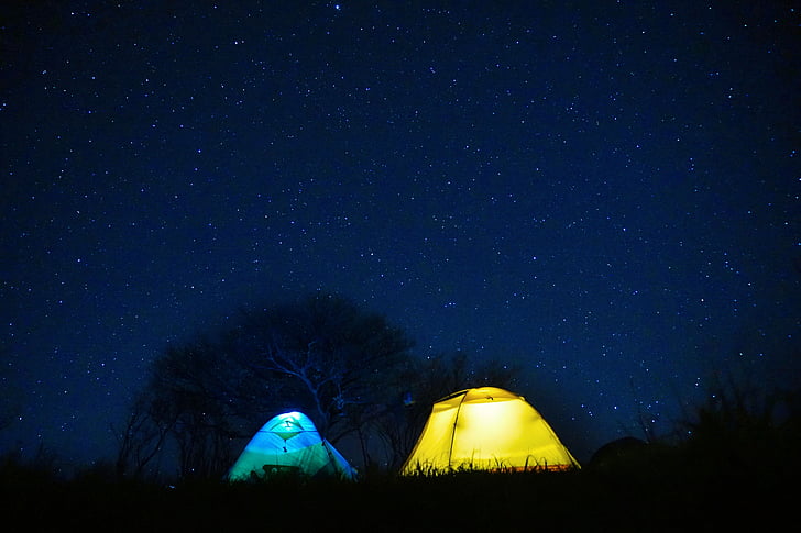 ciel étoilé, tente, nuit, interstellaire, Camping, enluminés, à l’extérieur