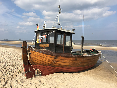 schip, Kahn, strand, Usedom, Baltische Zee, boot, oude