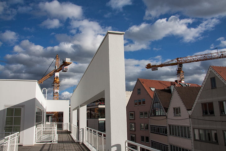 Ulm, bâtiment de Meier, moderne, architecte, Richard meier, architecte, nuages