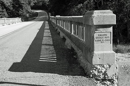 black and white, bridge, shadows, road, gravel, black, white