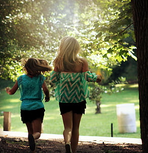girls, young, running, happy, person, summer, outdoor