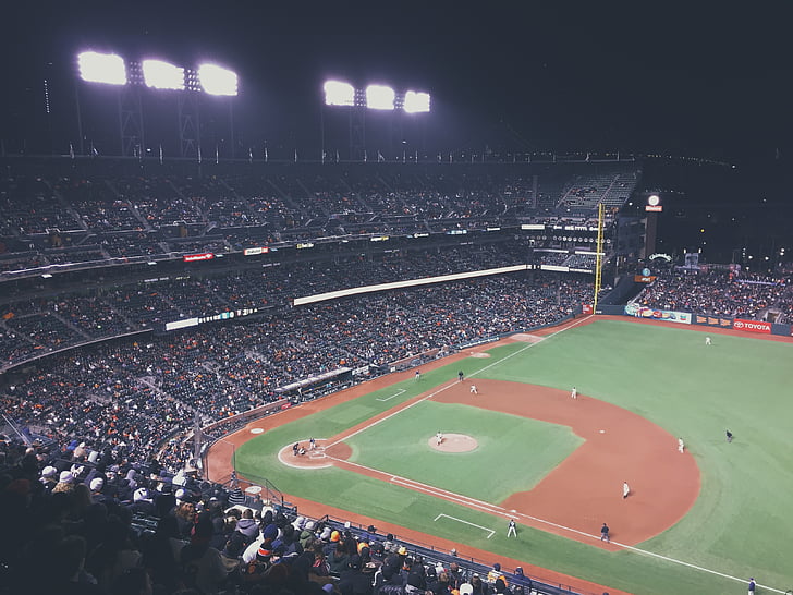 baseball, field, stadium, diamond, crowd, people, spectators