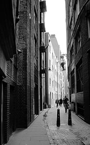 beco, caminhando, pessoas, preto e branco, Londres, margem sul
