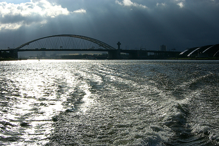 rhine, river, bridge, current, holland, water, shipping