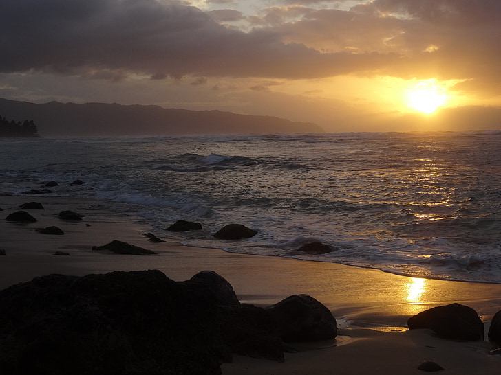 zonsondergang, wolken, hemel, avondlucht, zon, schemering, Oahu