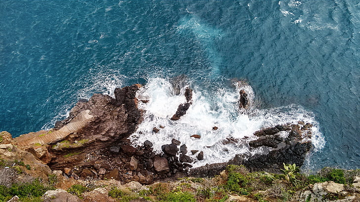 beach, foam, high angle shot, landscape, motion, ocean, outdoors