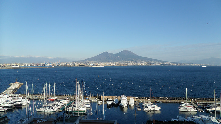 Napoli, Italia, Risi, mar, visión, Volcán
