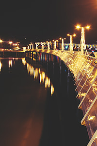 Pier, đèn chiếu sáng, đêm, sông, Ba Lan, Ba Lan, Plock