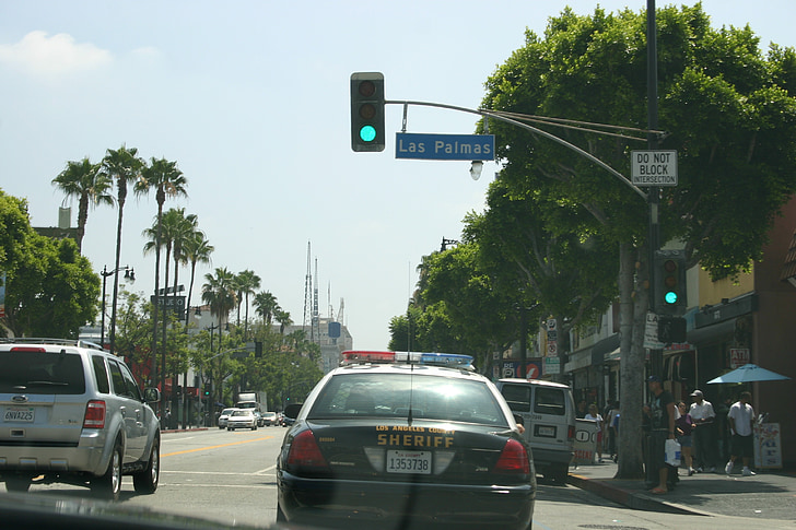 Hoa Kỳ, Los angeles, Hollywood, California, đường, đèn giao thông, màu xanh lá cây