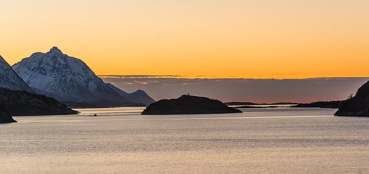Norveška, noć, zalazak sunca, stijene, fjord, Europe, putovanja