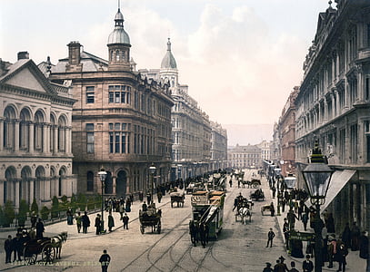 Belfast, İrlanda, Şehir, Royal Caddesi, yol, at arabası, photochrom