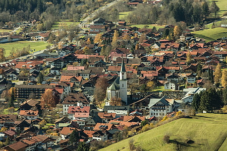Bad hindelang, Allgäu, ostrachtal, Village, Holiday resort, domy, kostol