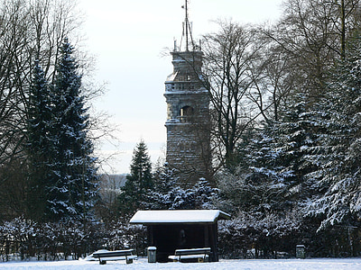 foresta di inverno, neve, invernale, freddo, magia d'inverno, Bismarckturm, Monumento
