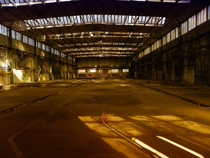 Salão industrial, edifício da fábrica, salão, fábrica, ruína, indústria, caducaram