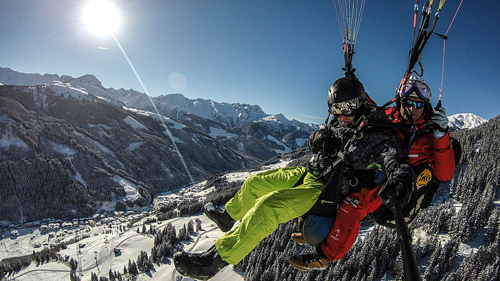 paraglider, paragliding, winter